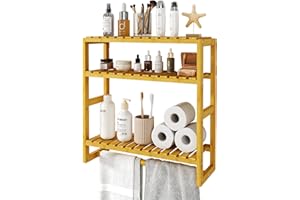 Bamworld Regał łazienkowy, meble łazienkowe, bambus, 3 poziomy, organizer na ścianę, nie zajmuje dużo miejsca, nowoczesny (bambus) (42 x 15 x 42 cm)