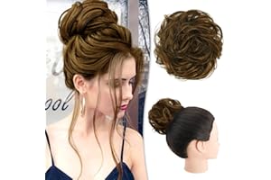 ‎RUWISS RUWISS Unordentlicher Haarteil 100% Echthaar Rose Dutt für Frauen Echthaar Scrunchies Hochsteckfrisur Haarteile Gelockt Bun Verlängerung Unordentlicher Brötchen(Dunkelbraun/Goldbronze gemischt)