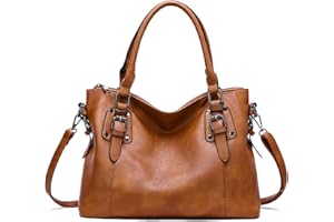 Aileese Womens Handbags Soft Leather Retro Vintage Designer Top-Handle Casual Pocket Ladies Tote Shoulder Bags Brown