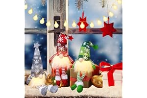 FPEAOB Dekoracja bożonarodzeniowa, 3 sztuki, dekoracja bożonarodzeniowa, skrzat z łańcuchem świetlnym, 6 m, 40 diod LED, pluszowa, podświetlana dekoracja bożonarodzeniowa, amerykańska figurka skrzata