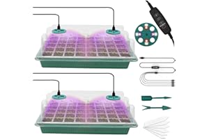 MQFORU Vassoio Germinazione con Luce di Coltivazione, 2 Pezzi 80 Celle Semenzaio per Piantine Mini Serra Propagatore con Luce di crescita Regolabile Luminosità & Umidità Propagatore di Semi Kit