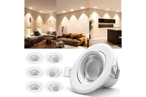 Aigostar Downlight LED Techo Empotrable 5W Equivalente a Halógena 53W/ Luz Blanca Cálida 3000K/ Ángulo Rotable 30° Focos LED Interior Techo/ Ф70-75 mm/ojos de buey led para techo 6 Pcs/AC 220-240V