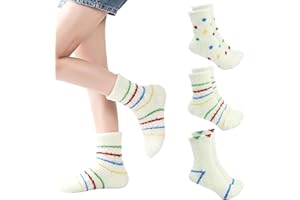 DROKENLE 3 Pairs Moisturizing Spa Socks for Dry Cracked Feet, Sleeping Fuzzy Socks Non Slip Lotion Socks for Women Men, Foot Care Socks for Repairing Dry Cracked Heel (Coloured Wave, Dots, Stripes)