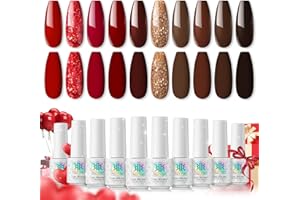 RSTYLE Smalto Semipermanente Unghie, 10 Colori Rosso Marrone Glitter Smalti Semipermanenti per Unghie Smalti Gel Per Unghie in Gel UV LED Gel Unghie Nail Art Set