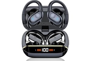 QECNATO Cuffie Bluetooth, Auricolari Bluetooth 5.4 con Stereo HiFi, 75 Ore Display LED Auricolari Wireless con ENC Mic, IP7 Impermeabili Cuffiette Wireless con Gancio, Cuffie Senza Fili Sport Running, Nero