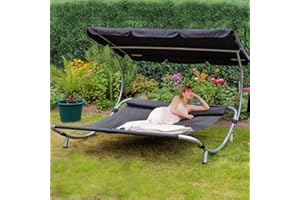 Loywe Sonnenliege Doppelliege mit Dach für 2-Personen Doppel Gartenliege mit Sonnendach für Garten oder Balkon ，200x195x145cm LW22-Schwarz
