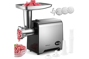 Yabano Picadora de Carne Eléctrica, Acero Inoxidable, 3 en 1 Profesional Máquina Picadora Carne con 3 Placas de Molienda, 1500W Max Motor de Cobre, Función Inversa