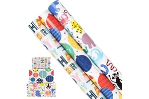ZHNERY Rollos de papel para envolver regalos de cumpleaños, 3 rollos de 43 cm x 3 metros, papel de regalo reciclable para cumpleaños, fiestas, bodas, baby shower, decoraciones de regalos para festivales