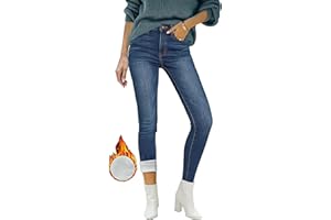Roskiky Pantalones vaqueros ajustados para mujer, cintura alta, térmicos, para invierno, elásticos