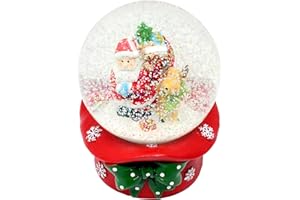 Celebright - Globo de nieve musical de Navidad, diseño de Papá Noel y Rudolfo sobre un sombrero de muñeco de nieve de resina con cintas festivas, 14 cm de gran tamaño para decoración de Navidad