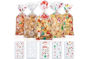 LLNRC Plätzchentüten Weihnachten,125 Stück Kekstüten Geschenktüten Weihnachten,Cellophantüten Süßigkeiten Tüten,Weihnachtstüten zum Befüllen mit Twist Krawatten für Kekse, Schokolade (5 Stilen)