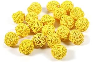 Jenngaoo 20 Piezas Bolas de Ratán, Adornos Decorativos de Bolas de Ratán, Decoración para Hogar, Fiesta de Cumpleaños, Navidad, Boda(Amarillo)