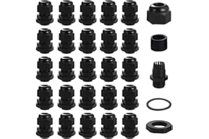 eROOSY 25 Pcs Cable Glands Waterproof PG9 Adjustable Cable Glands, Nylon Cable Glands for Cables with a Diameter of 4-8mm, Waterproof Nylon Cable Glands, Black