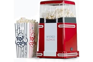 WICKED GIZMOS WG WICKED GIZMOS Red Electric 1200W Retro Popcorn Maker - Make Delicious Healthy Fat Free Hot Air Popped Cinema Popcorn at home in just 3 minutes – Complete with 6 Serving Boxes and Butter Scoop