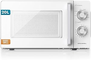 Grunkel Microondas con grill de 20 Litros, 700W + 900W Grill 5-6 Niveles de Potencia, 3 Modos Combinados, Temporizador 30 min Apertura con Tirador y Bandeja Ø245 mm
