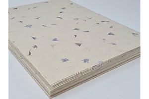 MCTIES 20 Sheets Lokta Nepalese Handmade Himalayan A4 Size Blue Petal Papers, eco friedly, Acid Free