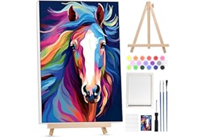 Lxmsja Cheval Peinture Numero Enfant Adulte avec Cadre, avec Chevalet en Bois, Peinture par Numero Adulte Animaux, Numéro d'art avec Pinceaux, Loisirs Créatifs Activité Manuelle Adultes, 20x30cm