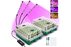 YAUNGEL XL Seed Starter Tray with Tripod LED Light, 2 Pack Seed Starter Kit with Humidity Domes Heightened Lids, 80 Cells Seed Starter Tray for Indoor Planting with Timing Controller