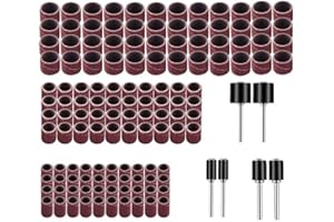 YESALLWAS 126 Pieces Sanding Drum Kit Including 120 Pieces Drum Sander 120 Grit Nail Sanding Band Sleeves and 6 Pieces Drum Mandrels for Rotary Tools