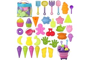 AYSOW Lot de 40 jouets de sable de plage pour enfants à partir de 1 an avec seau et bac à sable, moules et jouets extérieurs pour garçons et filles