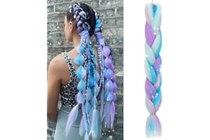 Benehair Meches pour Tresses Africaine 60cm Rajout Cheveux Tresse Jumbo Braids Meches Synthétique Long Easy Braids pour Crochet Twist Tressage(Violet mélangé avec Bleu ciel, 100g)