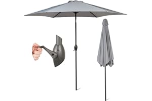 SUNMER 2.7M Grey Parasol Garden Umbrella Sun Shading | Water Repellent Polyester 180 g/m² (UV 30+)| Easy to Open and Close Crank Mechanism | Pole Width ø 38 mm (Excl. Base)