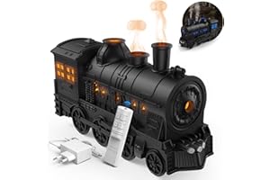 Jeebel Diffusore di Oli Essenziali 300 ml Fiamma Diffusore a Forma di Treno, Effetto Fiamma, Telecomando, Spina UE - Mini Umidificatore a Nebbia Fredda per Camera Letto e Ufficio Aromaterapia