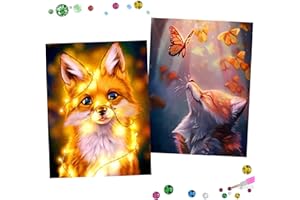 Uirheurd Diamond Painting Fuchs 2 Pcs DIY 5D Diamant Malerei Kit Diamond Painting Erwachsene Kinder Fuchs und Schmetterling Und Fuchs mit Lichterkette Diamant Painting Bilder 25 * 35cm (Fuchs)
