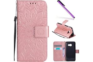 COTDINFOR Samsung Galaxy A3 2017 Protection Case for Girl Elegant Retro Flip Case Wallet PU Premium Leather Magnetic Slim Stand Covers Card Holder for Samsung Galaxy A3 2017 Rose Gold Sunflower KT