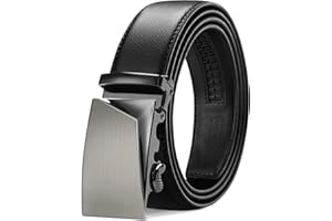 TANGCHAO Ceinture Hommes Réglable à Cliquet Boucle Automatique Ceinture en Cuir pour Homme 35mm de Large Noir 115-145cm