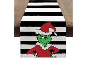 Ohok Weihnachten Tischläufer 33 x 183 cm, Leinen Weihnachtsgrinch Serie Tischläufer Küche Esstisch Dekoration für Drinnen und Draußen Urlaub Party Bauernhaus Wohnzimmer Dekor (Streifen)