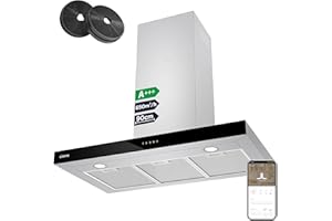 Ciarra Hotte Apisrante 90cm 650 m³/h - Class A+++ - 4 Vitesses - Fonction Boost - Hotte de Cuisine Silencieuse - Commande Tactile - Wi-Fi - LED Dimmable - Inox - CBCS9102