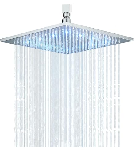 Soffione Doccia Ultraslim Quadrato In Acciaio Inox Con LED Cromoterapia 25x25 Cm
