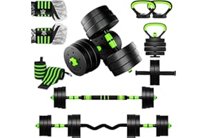 KINGDOM GB RiVo-Fit 6in1 Dumbbells Set 10kg 20kg 30kg 40kg Home Gym Adjustable Weights Barbell, Kettlebell, Push Up & Ab Roller | with Pair Hand Wraps