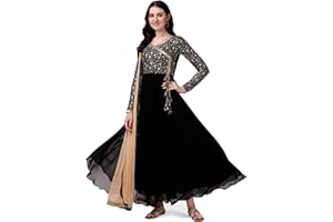 Estationeryhouse Damen Georgette Anarkali Kurta Kurti mit schwerer Stickerei mit kontrastierendem Dupatta (Hose nicht im Lieferumfang enthalten)