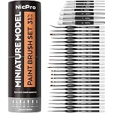 Nicpro Feine Pinsel und Drybrush– 31 Stück Modellbau Pinselset für Acryl, Öl, Aquarell, Miniatur Pinsel, Trockenpinsel für Mo