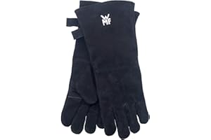 WMF BBQ - Grill Gloves, Par de Guantes para Barbacoa , Cuero Negro, Guantes Resistentes al Calor, Guantes para Horno Extra Largos, Tamaño Práctico (40 cm)