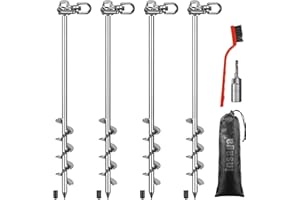 Insaga 61 cm Bodenanker mit Sechskantkopf und 360°-Drehverstellung (4 Stück), Zeltheringe, robust für Trampoline, Wohnmobile, Schaukel-Sets, Schuppen, Carports und Sicherung von Tieren – verchromt