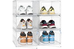 FUNLAX Shoe Box, 6 pcs Shoe Storage Boxes Clear Stackable Plastic,Shoe Organizer Containers with Magnetic Door for Men/Women 34.5 x 27 x 19 cm