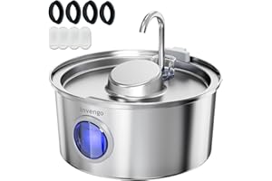 Invengo MeowFlow B40P Fuente de Agua para Gatos y Perros Pequeños 3.2L, Acero Inoxidable, 2 Modos de Flujo, Diseño a Prueba de Salpicaduras, Incluye 4 Filtros