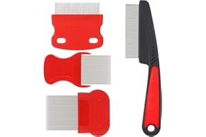 tonyg-p 4 Pack Flea Comb for Dogs and Cats, Stainless Steel Pet Tear Stain Remover Combs Pet Dog Cat Grooming Comb Set for Removing Flea Egg, Mites, Ticks Dandruff Flakes, Crust