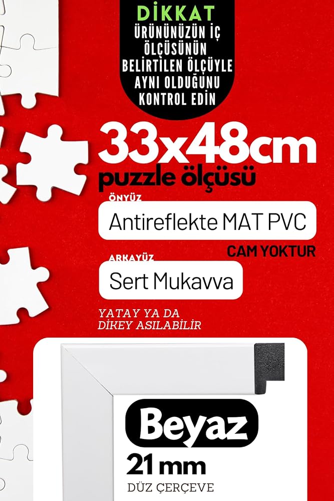 21lik Puzzle Poster Resim Çerçevesi PVCli Postersiz Resimsiz Çerçeve (Beyaz, 33x48)