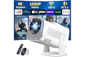 NONETE [App Integrada] Proyector Portátil,1080P Full HD Mini Proyector Vídeo con Soporte 4k,con WIFI6 y Bluetooth5.2,Gira 270° con Corrección Trapezoidal Automática,para TV Stick/USB/HDMI/PC/Laptop (Blanco)
