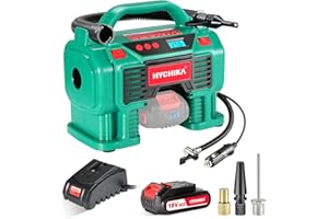 ‎HYCHIKA BETTER TOOLS FOR BETTER LIFE HYCHIKA Akku Luftkompressor 18V, uto Luftpumpe Max 11 bar mit 2.0 Wiederaufladbare Akku, Reifenpumpe mit LCD Display, LED Licht, automatische Abschaltung, Kompressor für Reifen, Bälle, Ballon
