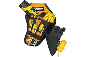 WINHUNT Werkzeugtasche mit Schraubendrehern und Bohrmaschine, professionelles Holster mit Gürtelclip, Schwarz und Gelb