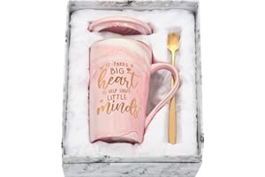 JOYMAKING Teacher Gifts for Women Teacher Appreciation Gifts It Takes a Big Heart to Shape Little Minds Coffee Mug Teacher Coffee Mug Preschool Teacher Gifts for Teacher 14Oz Pink Marble Mug with Exquisite Box
