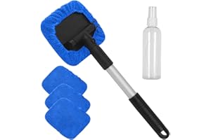 FDKJOK Car Windscreen Cleaner, Expandable Car Window Cleaner with 4 Reusable Microfiber Pads, 30ml Spray Bottles, Multifunctional Car Windshield Cleaner Tool Set(Blue)