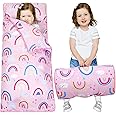 Newwiee 20 x 50 Inch Toddler Sleeping Bag with Removable Pillow and Blanket Toddler Nap Mat Slumber Rolled Sleep Mats for Kids Daycare Boys Girls Kindergarten Preschool Travel Camping (Boho Rainbow)