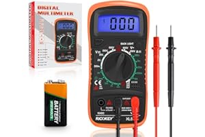 RICOKEY Digital Multimeter Voltmeter Batterietester Spannungsprüfer Durchgangsprüfer Ohm Volt Ampere Messgerät AC/DC Spannung Strom Widerstand Diode Transistor, Großes LCD Anzeige und Hintergrundlicht