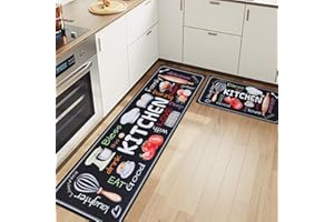 LHHMZ 2 Pcs Alfombras y Tapetes de Cocina, Alfombrillas de Cocina Antideslizantes para Cocina, Pasillo, y Comedor, 43x75cm + 43x150cm